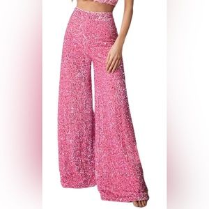NWOT Women Sparkle Sequins Wide Leg Pants Velvet